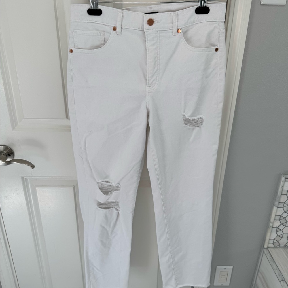 Express White Distressed Straight Leg Jeans 10 Long